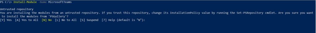 PowerShell script to install Microsoft Teams module