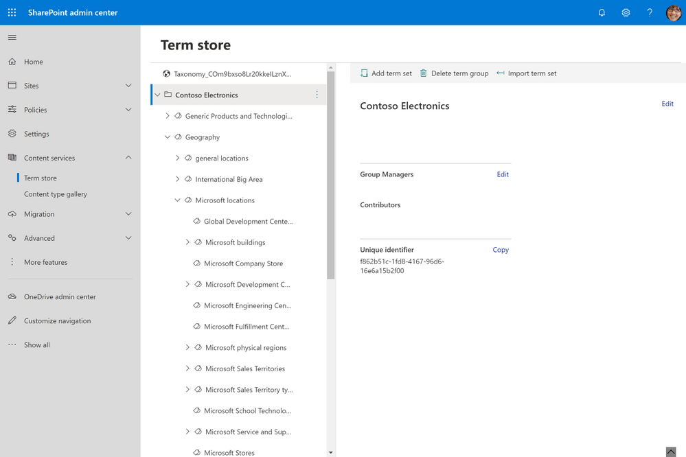 Managing taxonomies in new sharepoint admin center