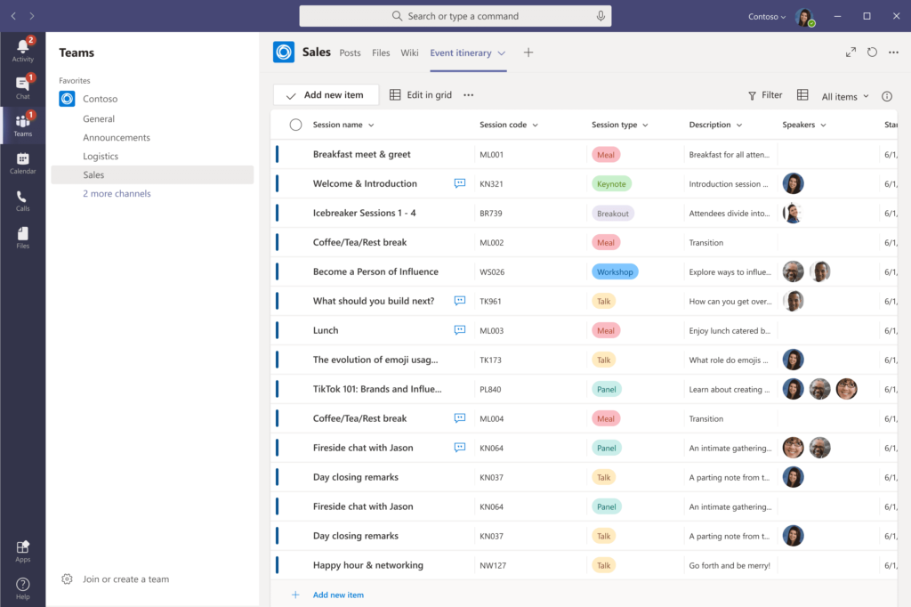Use Microsoft Teams to collaborate on lists – content and conversation side-by-side in one integrated experience.