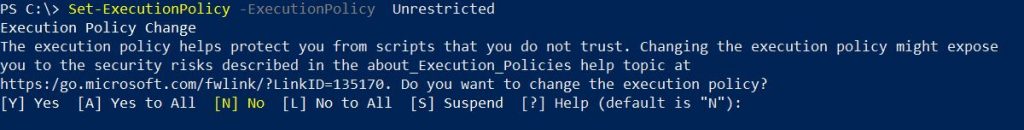 PowerShell command showing Set-ExecutionPolicy 