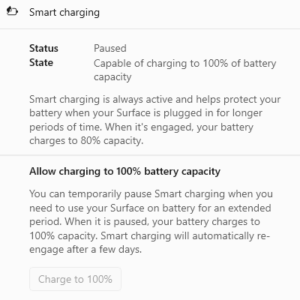 Screenshot of Windows Settings app showing Battery usage by app option, with Battery saver and charging threshold levels settings highlighted