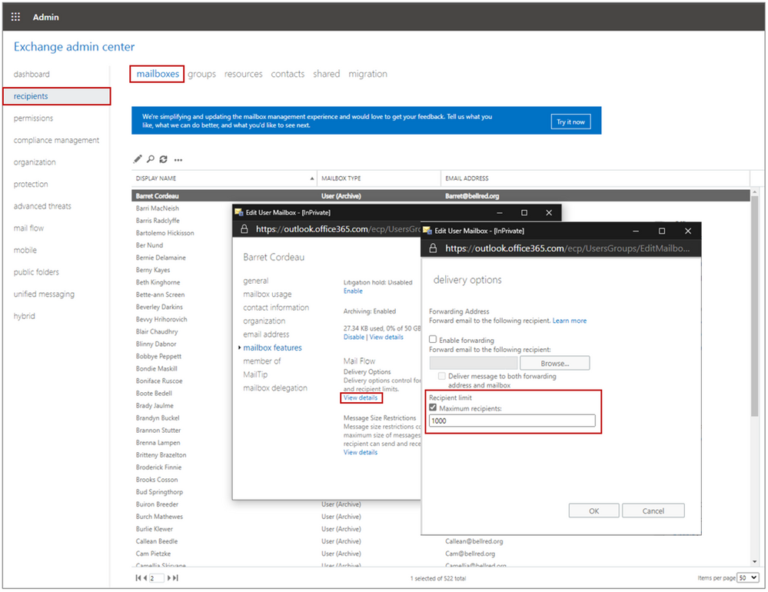 Customizable Recipient Limits in Office 365 Exchange Online